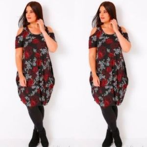 Floral Cold Shoulder Dress w/Drape Pocket sz 32